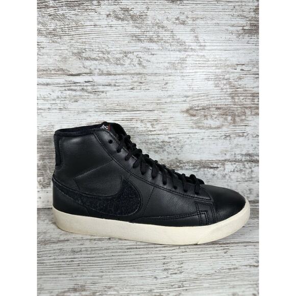 Women's Nike Blazer Mid Rebel Black/Cheetah Print Leather Sneakers Sz 6.5 - Picture 2 of 10